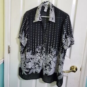 Studio 1940 Black & White Floral Polka Dots Buttoned Shirt Minimalist Casual 14